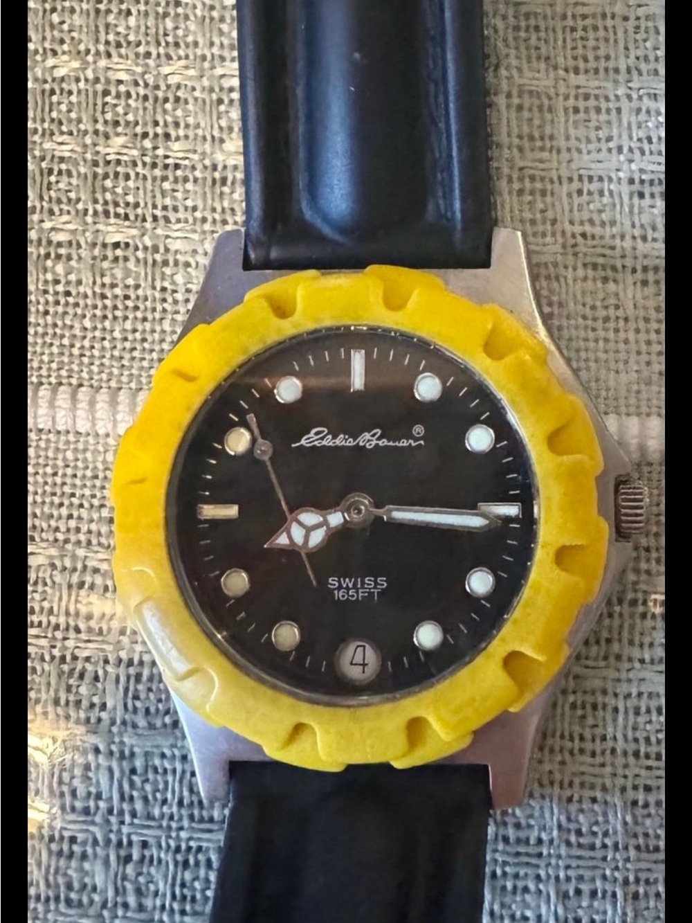 Eddie Bauer Black Dial Watch with Yellow Bezel
